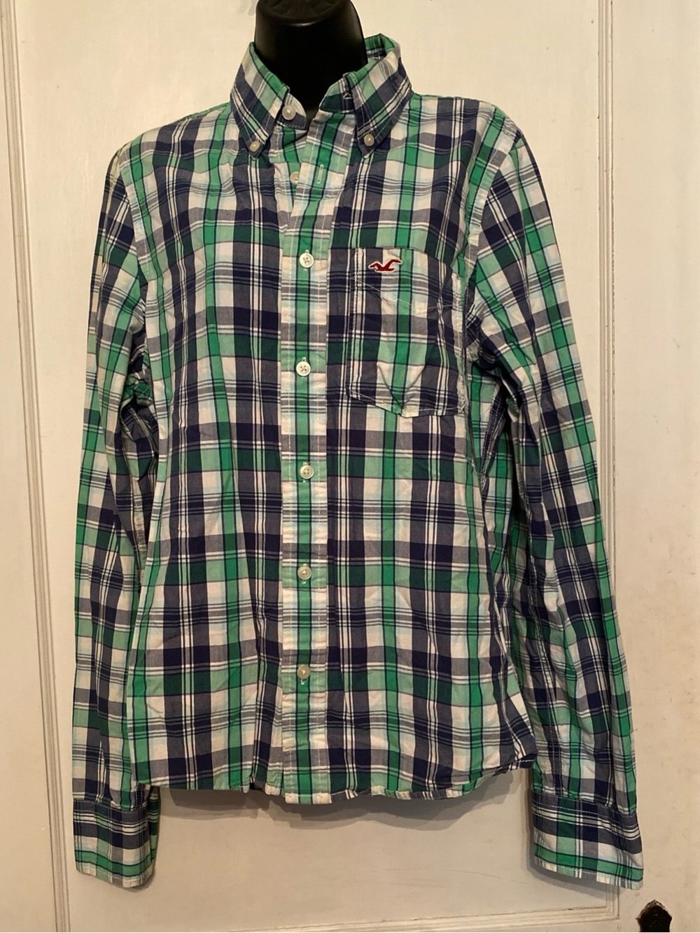! Hollister Mens Long Sleeve Button Down Size M Blue Green Plaid
